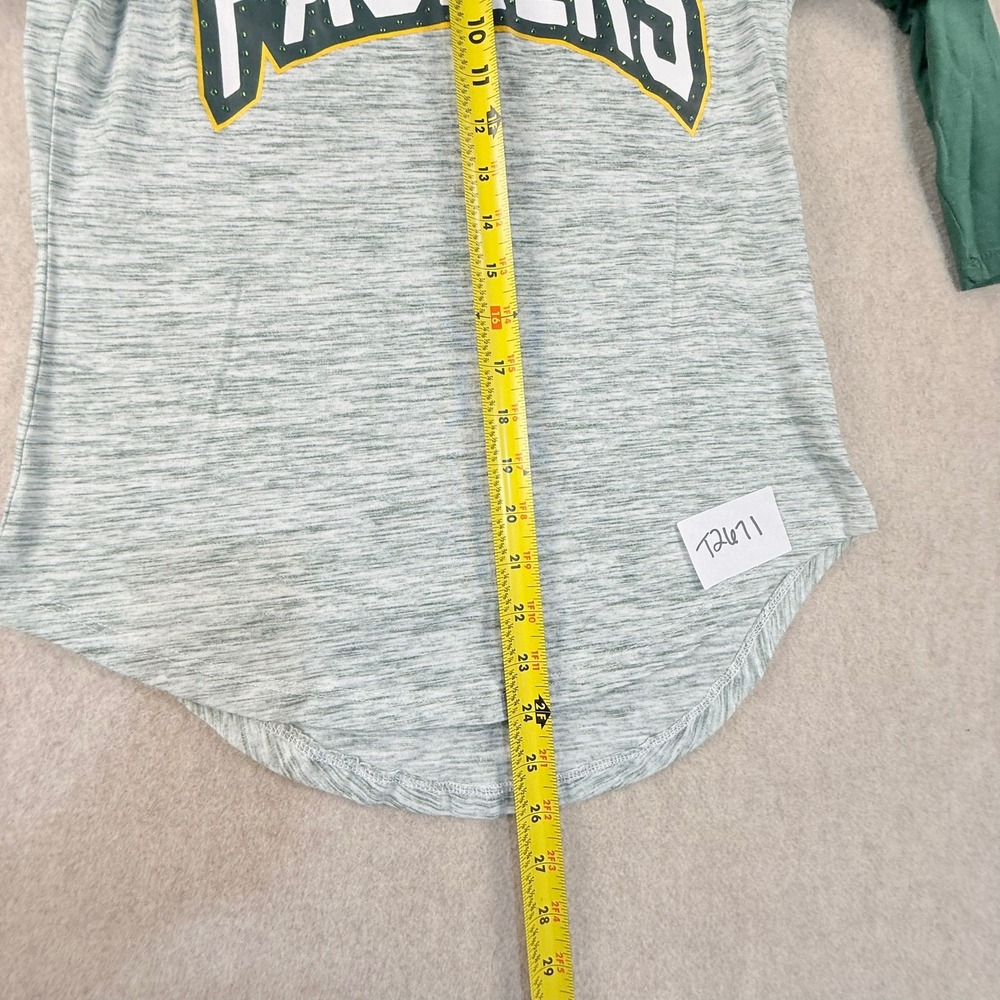 NFL Team Apparel Green Bay Packers Shirt Womens Medium Green Grey Rhinestone 3/4 - Picture 6 of 6